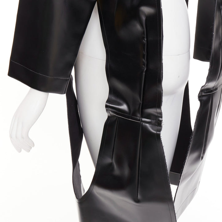 rare COMME DES GARCONS 2019 Runway black faux leather open frame cut out top XS