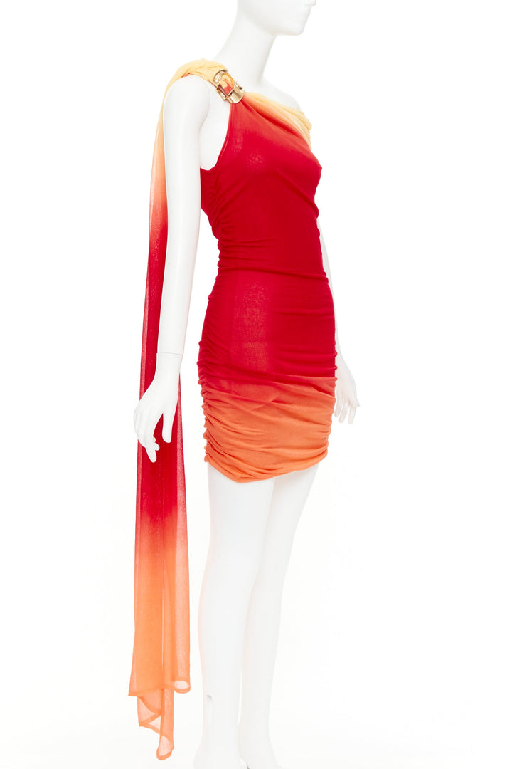 FERRAGAMO Maximilian Davis 2023 Runway one shoulder red ombre tulle dress M
