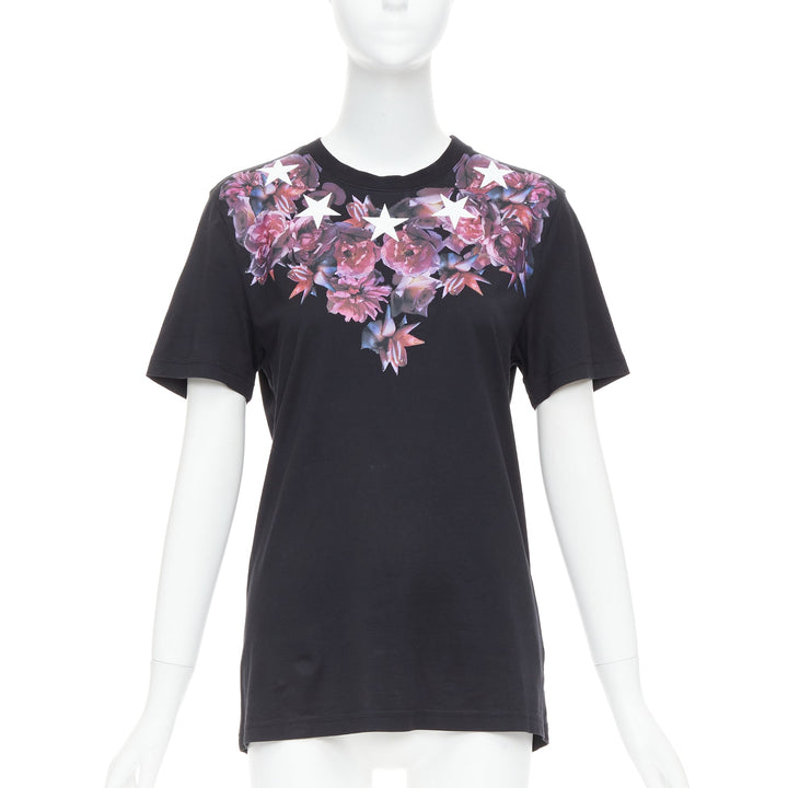 GIVENCHY Riccardo Tisci purple flower white star black tshirt XS