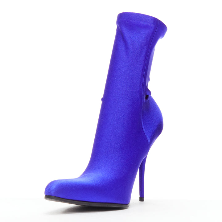 BALENCIAGA Demna blue lycra high heeled sock boots EU38 Kim Kardashian