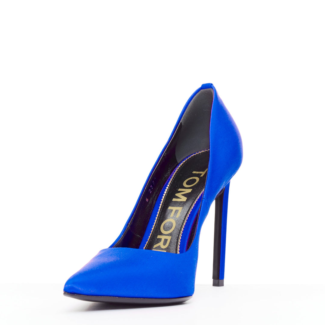 TOM FORD cobalt blue satin pointy front stiletto heeled pumps EU36.5