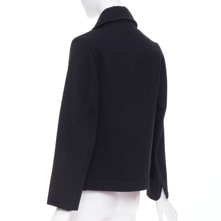 LIMI FEU black wool asymmetrical double breasted wool melton peacoat jacket S