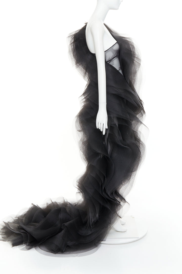 rare ALEXANDRE VAUTHIER COUTURE SS2014 Runway black stiff tulle train gown