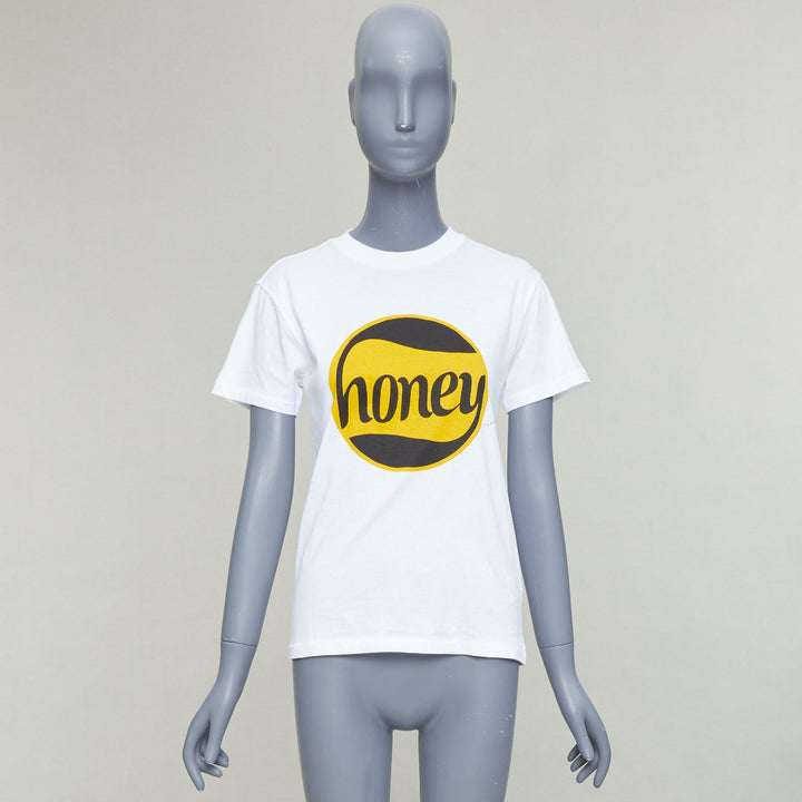 GANNI yellow Honey logo white cotton bee embroidered tshirt XS