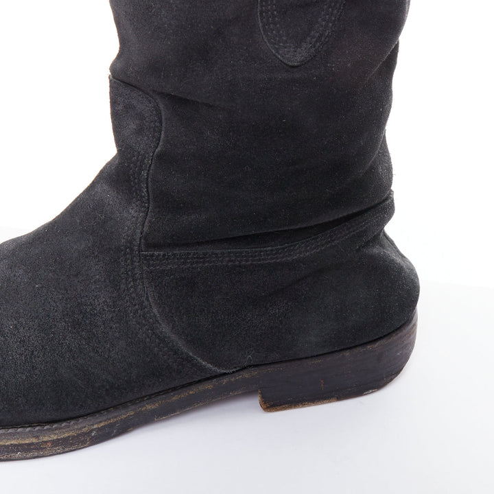 BALENCIAGA black distressed suede leather elastic flat boots