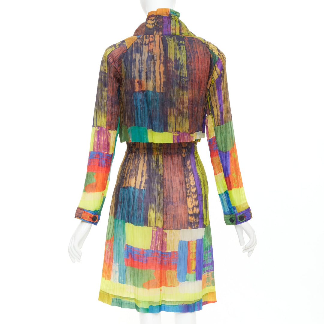 ISSEY MIYAKE multicolor rainbow geometric printed pleated coat dress JP2 M