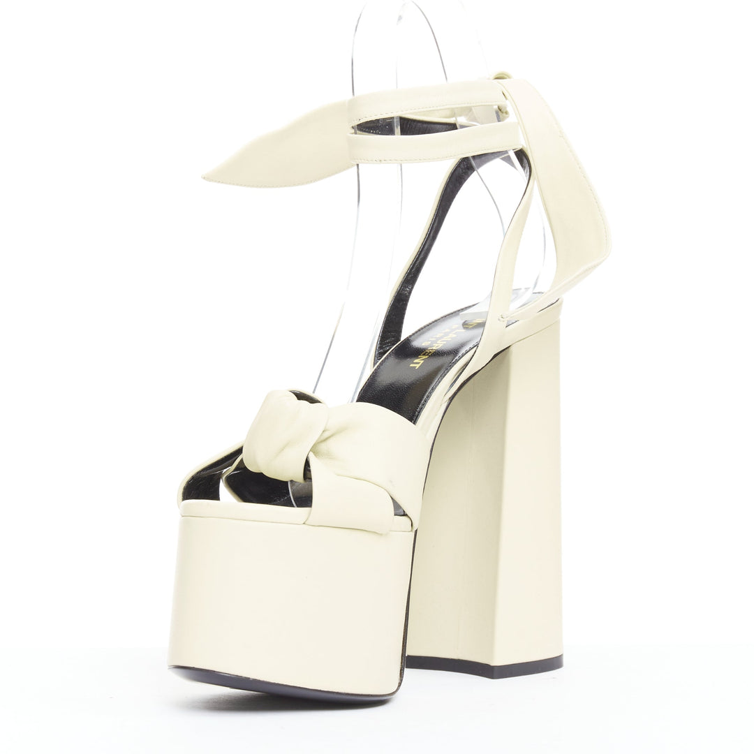 SAINT LAURENT Vendome Nappa Bianca 85 cream leather platform sandals EU37.5