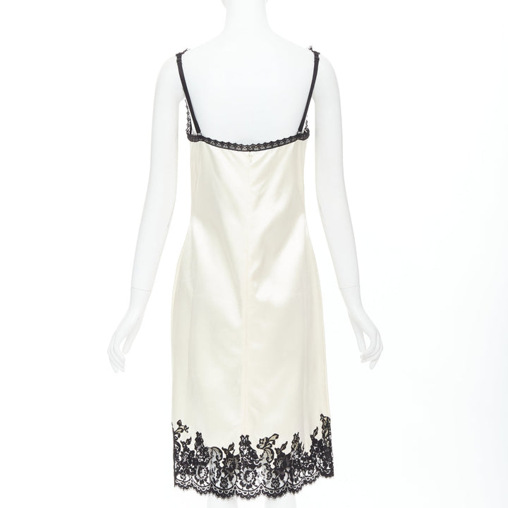 rare CELINE Phoebe Philo 2016 Runway cream silk sheer lace slip dress FR38 M