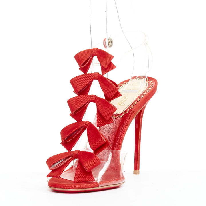 CHRISTIAN LOUBOUTIN 20th Anniversary Bow Bow 100 PVC red grosgrain heels EU38.5