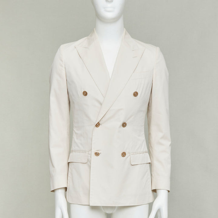DOLCE GABBANA Taormina beige cotton silk buttons double breasted blazer IT44 XS