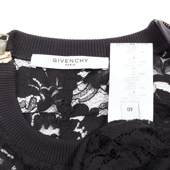 GIVENCHY black cotton lace gold zip pullover sweater FR40 L