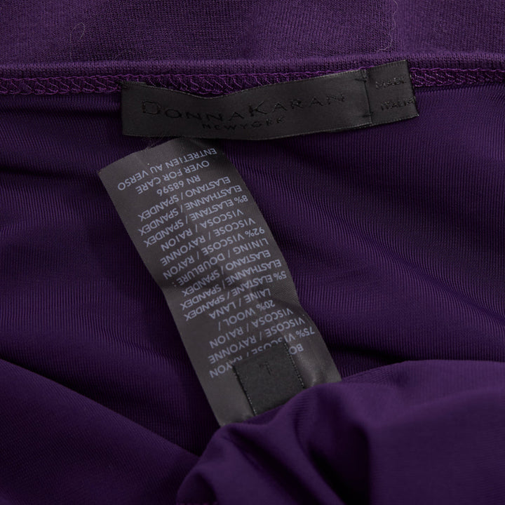 DONNA KARAN Surplice Neck Wrap purple jersey V neck drape dress L