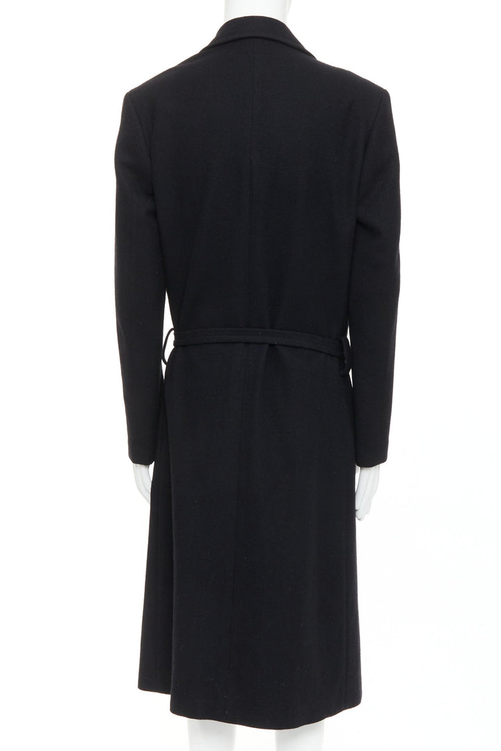 YOHJI YAMAMOTO HOMME black wool felt belted pockets lined robe coat JP2 M