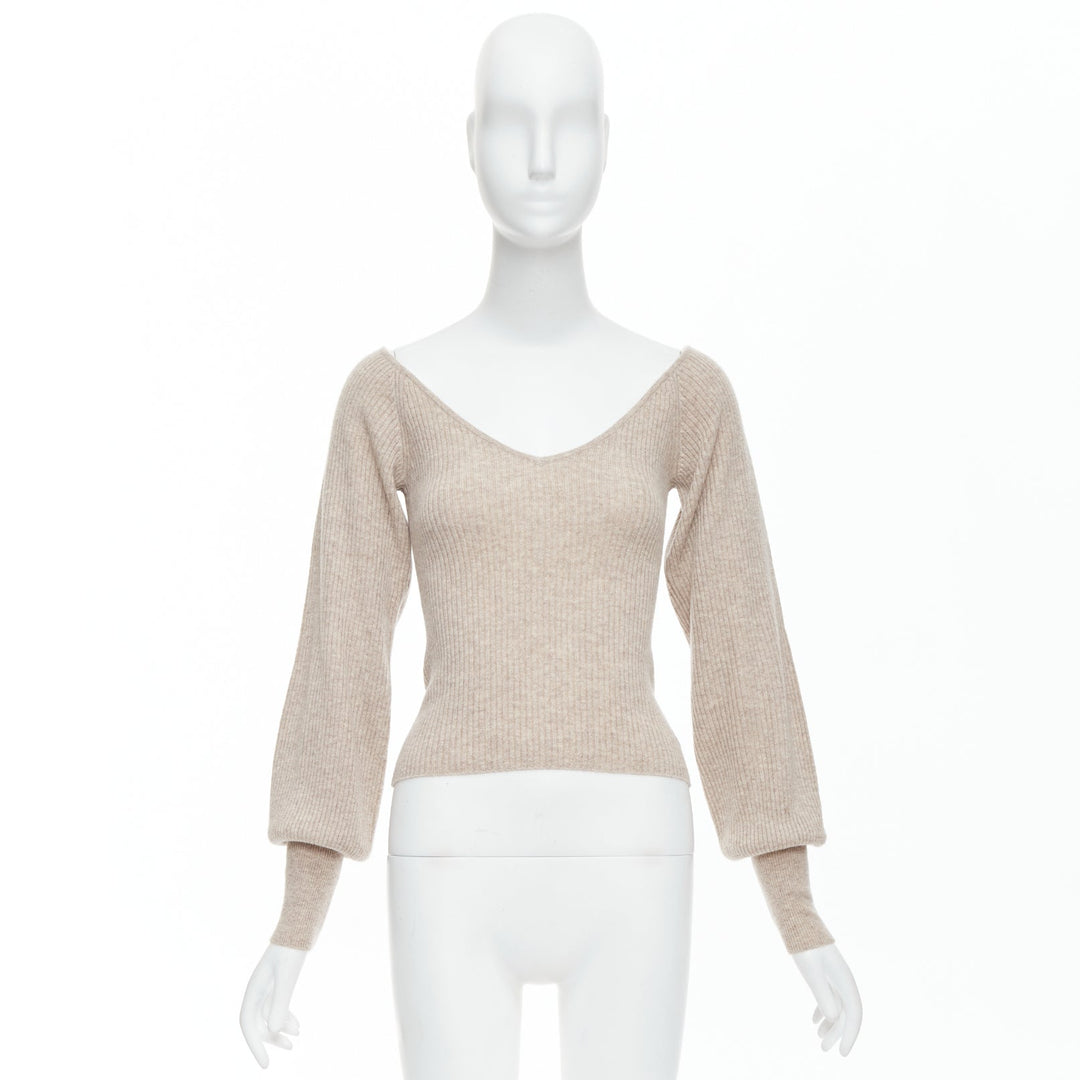 REFORMATION beige recycled cashmere wide neck ribbed sweater US0 XS