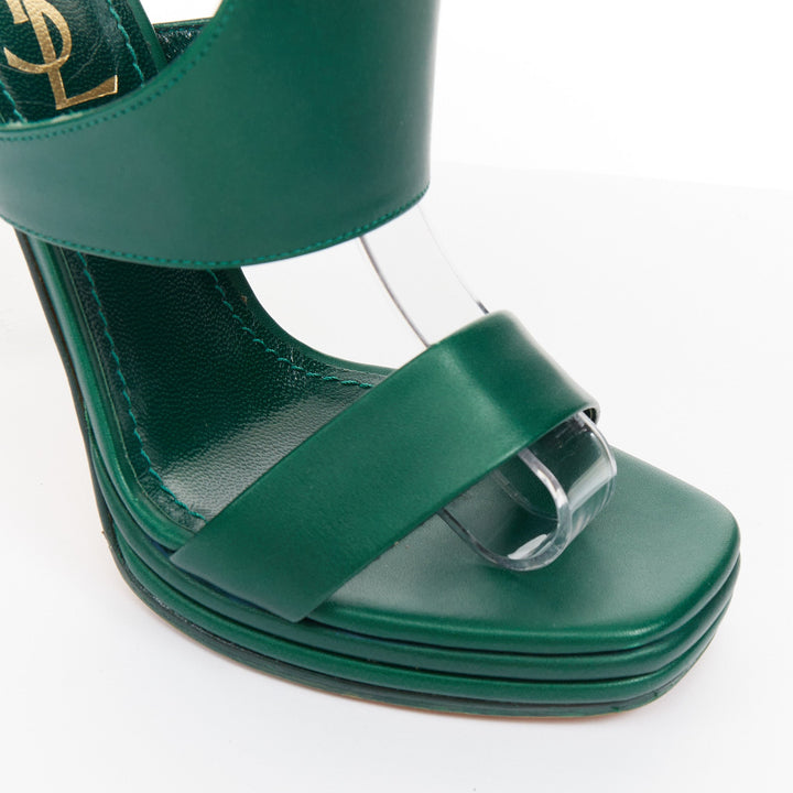 YVES SAINT LAURENT 2011 Tribute green smooth leather ankle strap sandal EU37 US7