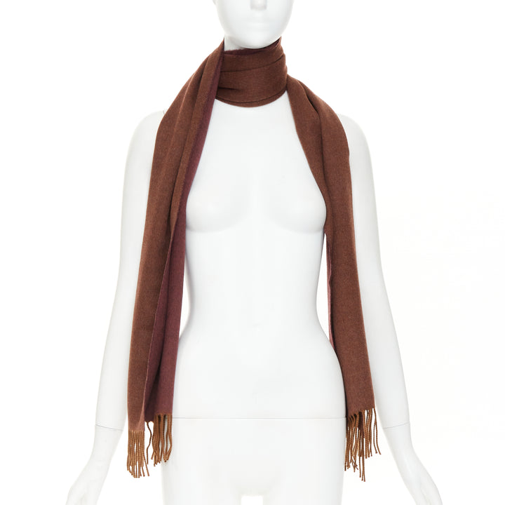 LORO PIANA Two Tone Baby Cashmere brown fringed colorblocked long scarf