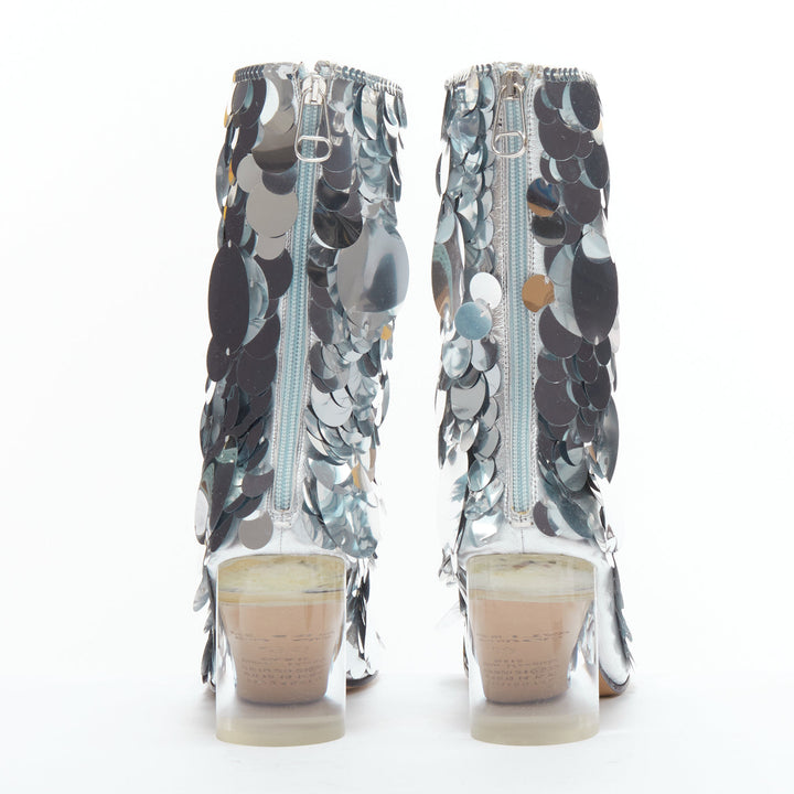 MAISON MARGIELA silver pailette clear lucite heels ankle boots EU39