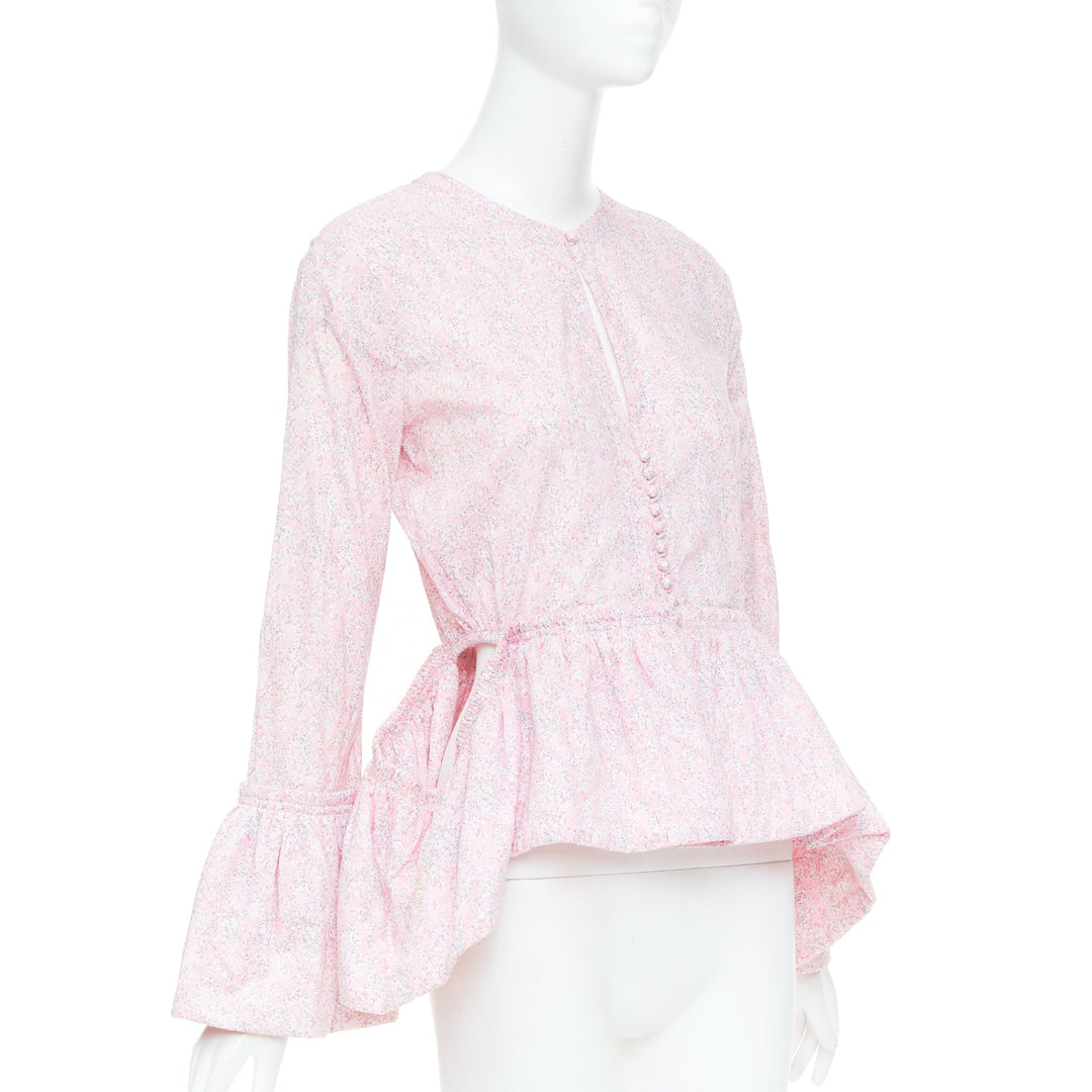 LOEWE 2018 cutout Liberty print cotton poplin peplum bell sleeve blouse FR36 S