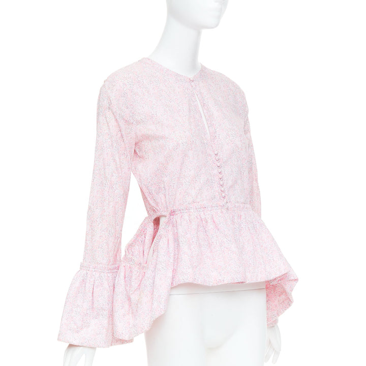 LOEWE 2018 cutout Liberty print cotton poplin peplum bell sleeve blouse FR36 S