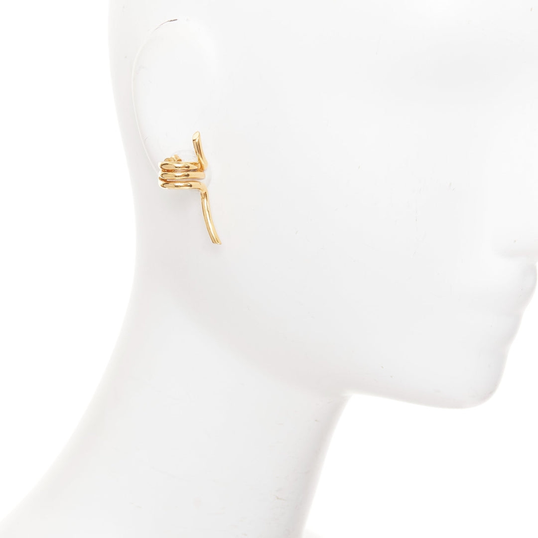 CELINE 2017  Phoebe Philo Barbele gold spiral spring geometric pin earrings Pair