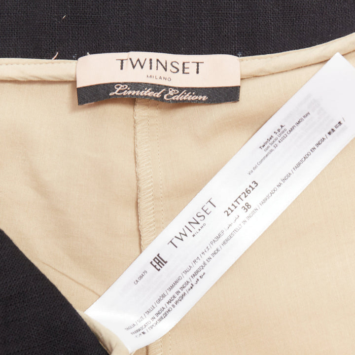 TWINSET Limited Edition gold black linen cotton embellished wide shorts IT38 XS