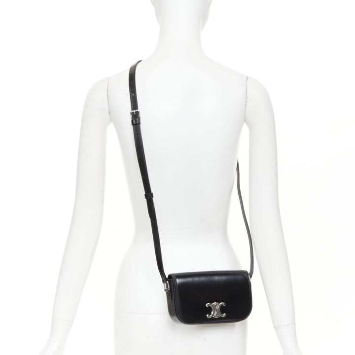 CELINE 2020 Besace Triomphe black glossed calfskin leather silver hardware bag