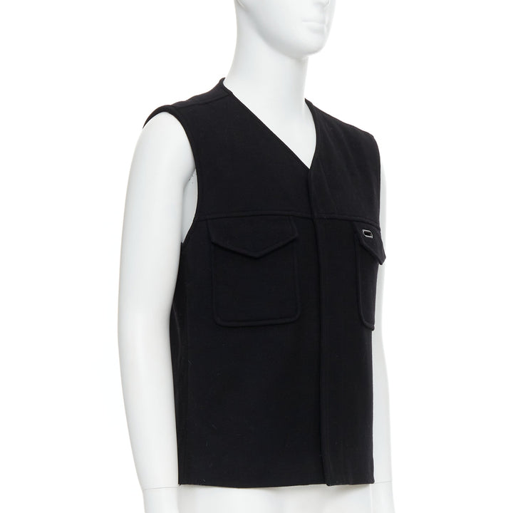 MAISON MARGIELA black wool blend oval grommet pocket vest IT46 S