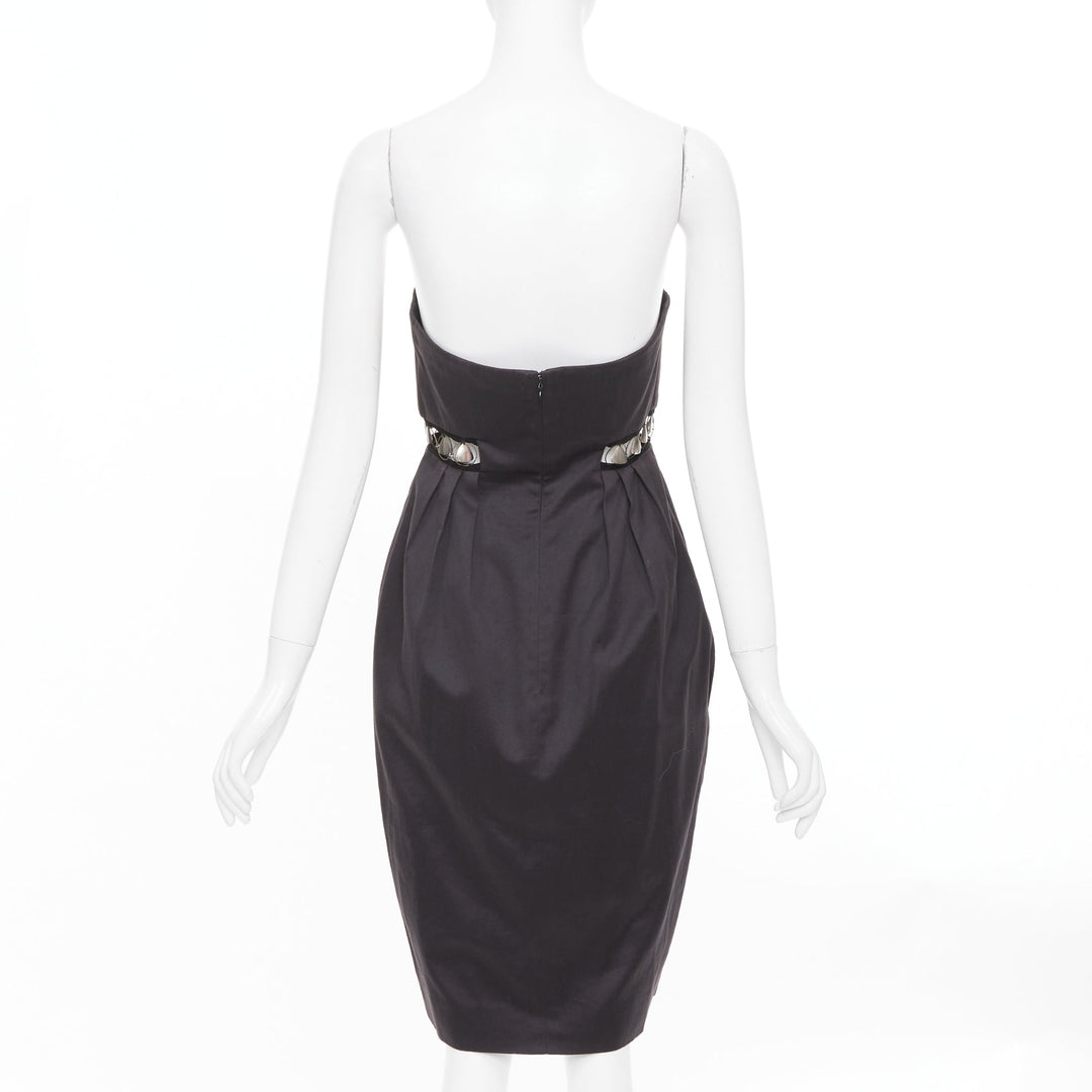 CHLOE 2011 aged chain embellishments pleated cut out strapless dress FR36 S