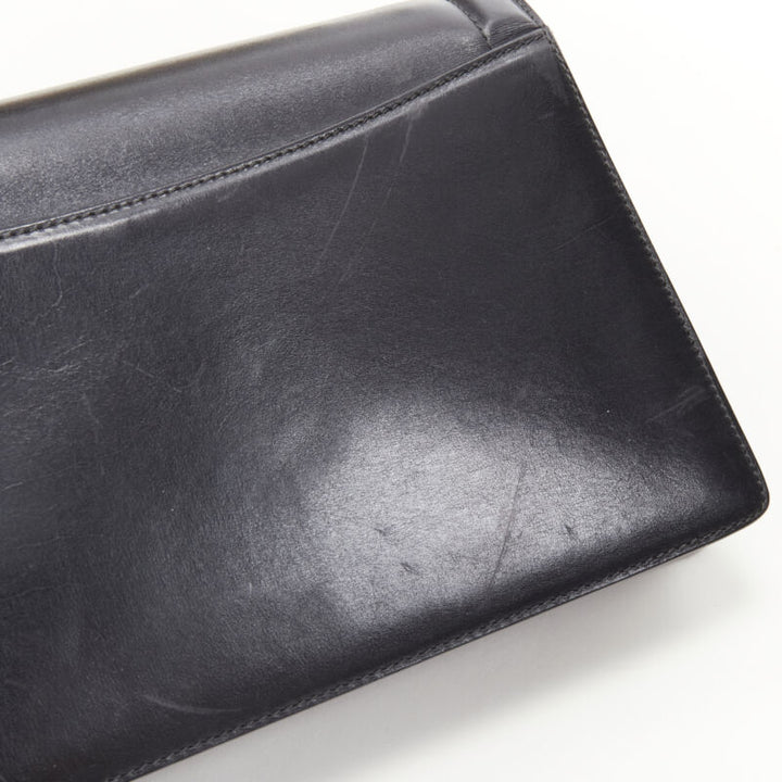 BALLY black smooth leather gold ring lock magnetic flap shoulder bag
