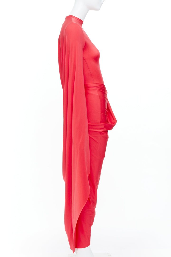BALENCIAGA 2022 Runway red draped bodycon dramatic cape back dress FR36 S