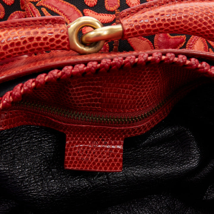 rare GUCCI 2004 Runway Tom Ford red lizard applique horsebit chain hobo bag