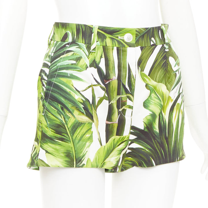 DOLCE GABBANA 2016 Banana Leaf botanical green cotton shorts IT38 XS