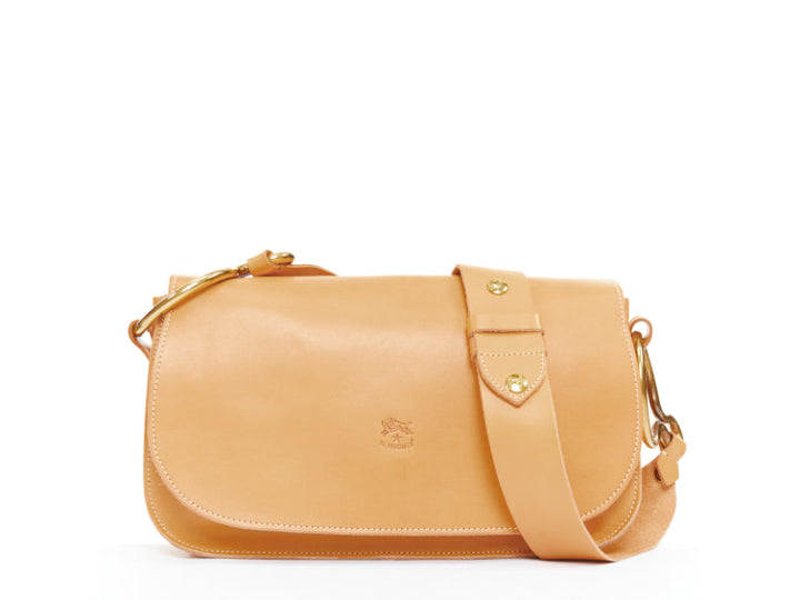 IL BISONTE Salina tan natural leather gold rings crossbody satchel bag