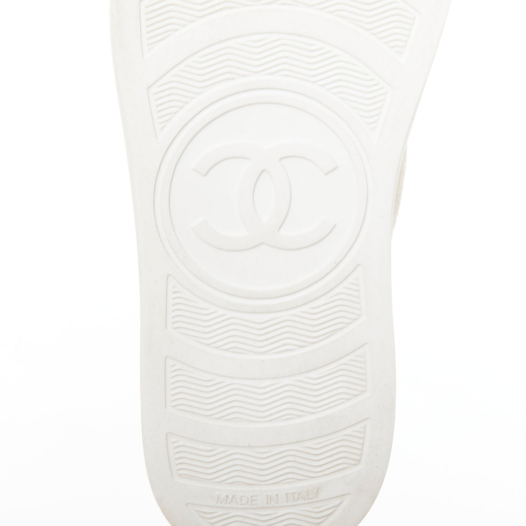 CHANEL 2015 grey mesh CC logo cream suede panelled sneakers EU36.5