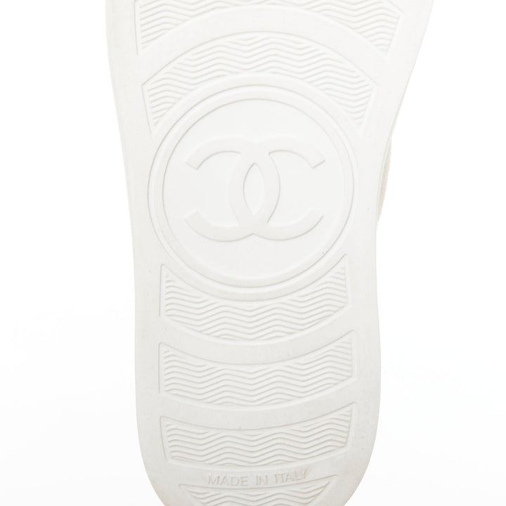 CHANEL 2015 grey mesh CC logo cream suede panelled sneakers EU36.5