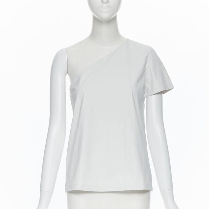 MAX MARA white coated cotton one shoulder asymmetric top S