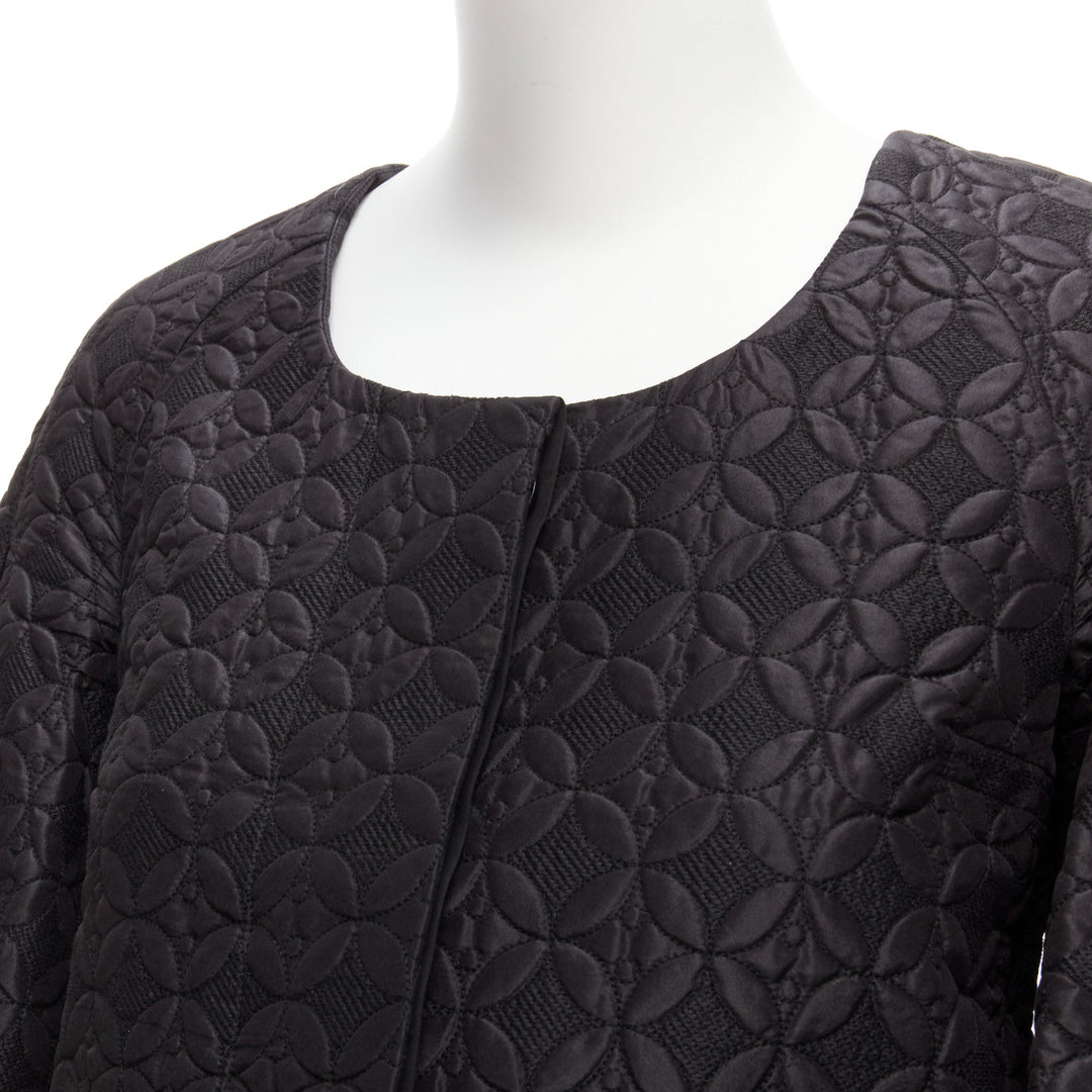 CHLOE black floral jacquard bell sleeve round neck cropped jacket FR34 XS