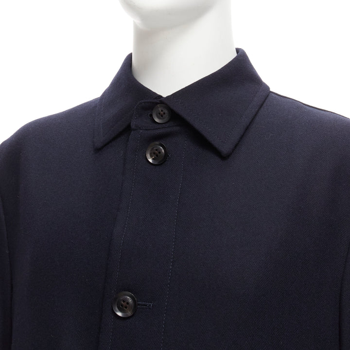 LANVIN Collection navy wool blend classic shell button longline coat IT48 M