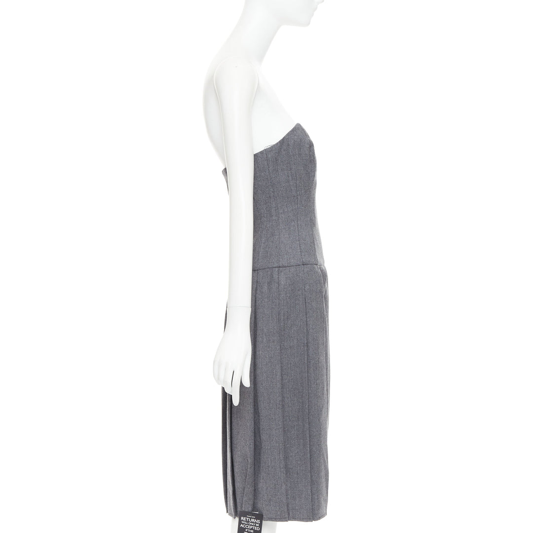 MARC MARC JACOBS 2008 Revolution grey wool green pleated strapless dress US2 S