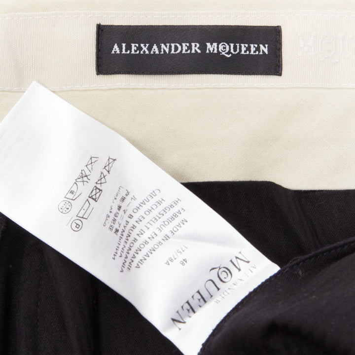 ALEXANDER MCQUEEN 2016 black wool blue trim yellow trousers pants IT48 M