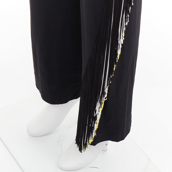 CHRISTOPHER KANE black georgette yellow white fringe trim trouser pants UK8 S