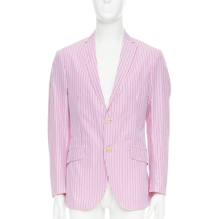 ETRO pink white cotton stripes single breasted darted blazer IT52 XL