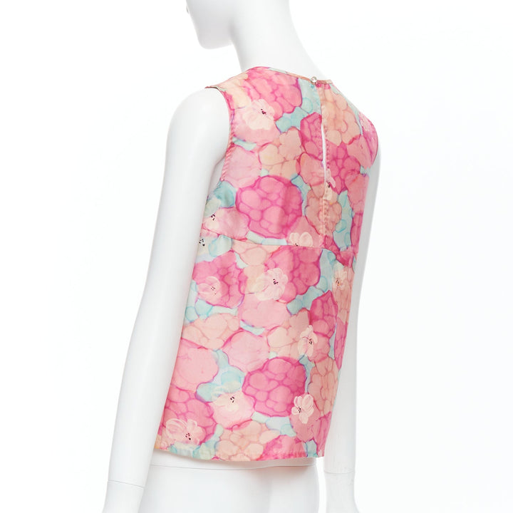 LOUIS VUITTON pink 100% silk watercolour floral print sleeveless top FR34 XS