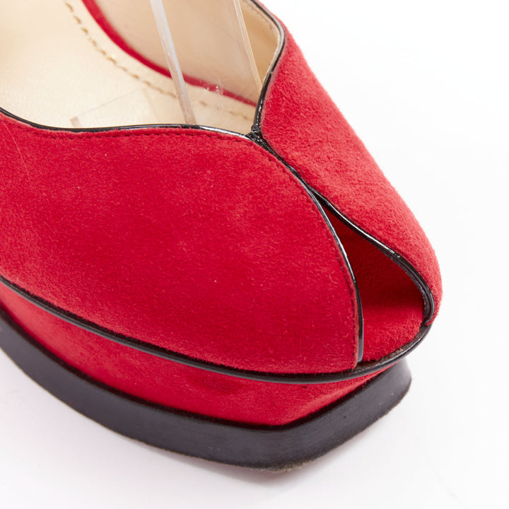 YVES SAINT LAURENT Rive Gauche Tribute Maryjane suede tulip peep platform EU36.5