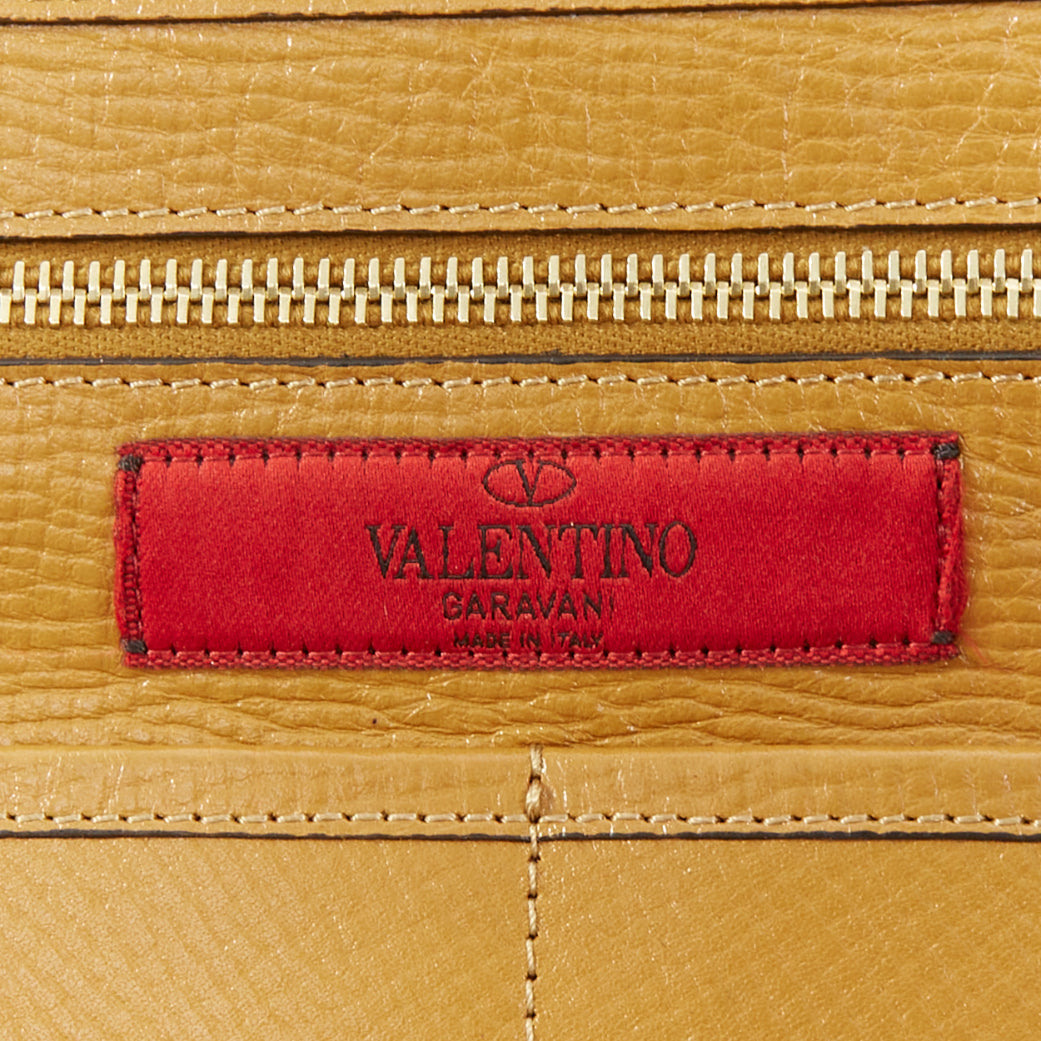 VALENTINO Rockstud Medium brown pebbled calfskin leather trapeze satchel bag