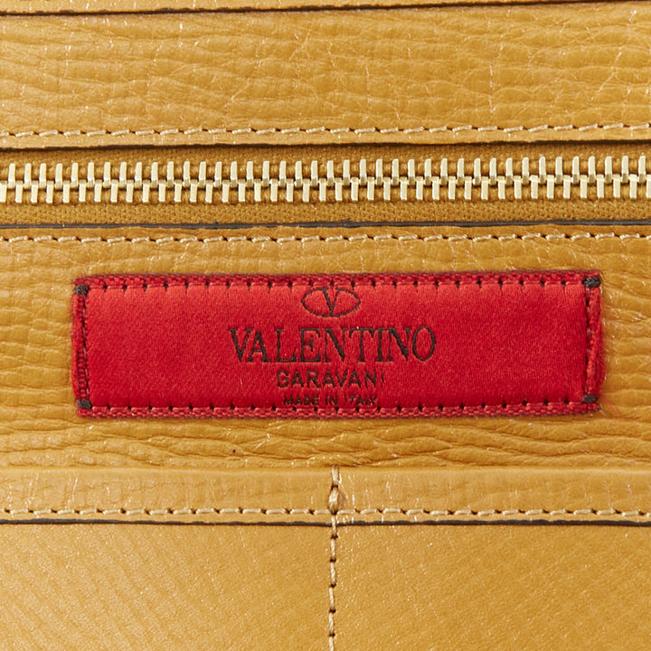 VALENTINO Rockstud Medium brown pebbled calfskin leather trapeze satchel bag