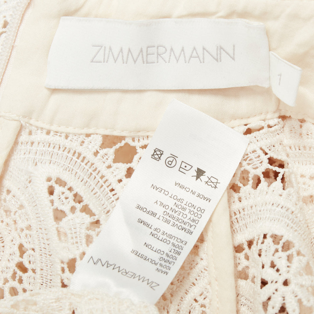 ZIMMERMANN Amari cream paisley floral lace cotton lined peasant dress Sz1 S