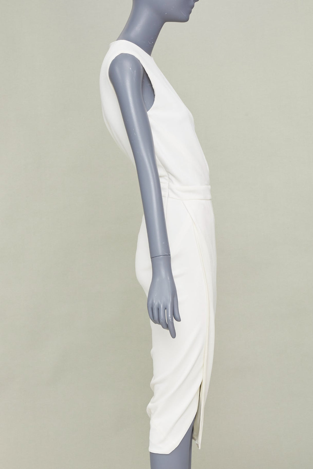 NARCISO RODRIGUEZ elegant draped wrap panel ivory viscose midi dress IT38 XS