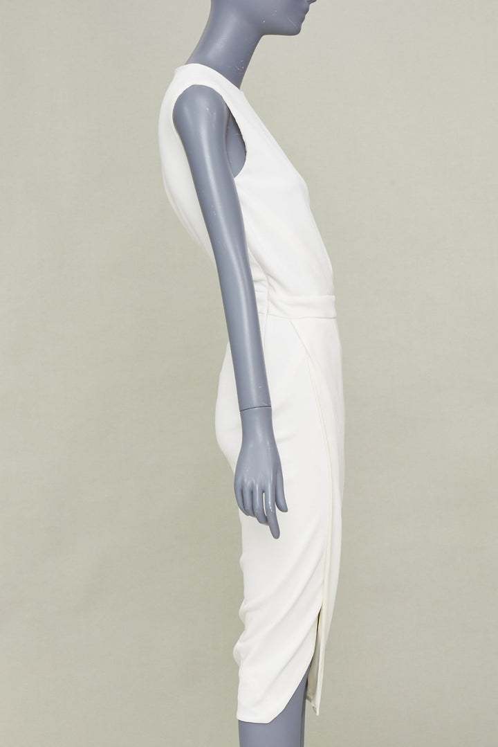 NARCISO RODRIGUEZ elegant draped wrap panel ivory viscose midi dress IT38 XS