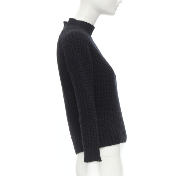 MAISON KITSUNE black 100% lambs wool chunky knit high neck sweater S